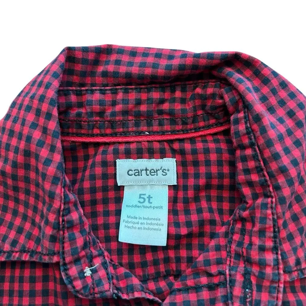 Carters Boys Shirt 5T Red & Black Plaid Longsleeve Button Down School Church (2)